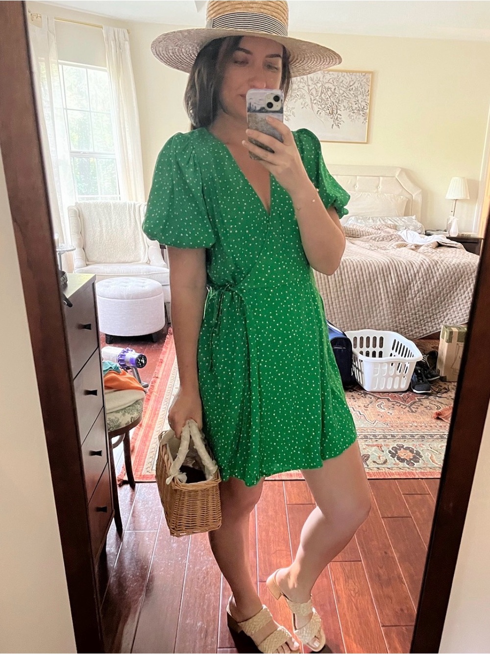 a new day Green Polka Dot Wrap Mini Dress